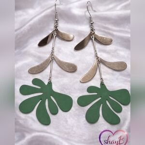 Green and Silver Leaf Earrings